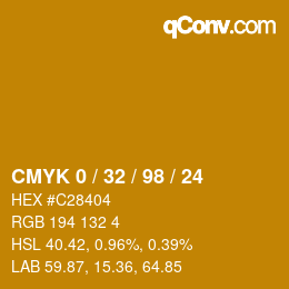 カラーコード: CMYK 0 / 32 / 98 / 24 | qconv.com