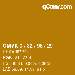 Farbcode: CMYK 0 / 32 / 98 / 29 | qconv.com