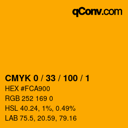 颜色代码: CMYK 0 / 33 / 100 / 1 | qconv.com