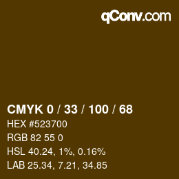Code couleur: CMYK 0 / 33 / 100 / 68 | qconv.com