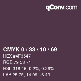 カラーコード: CMYK 0 / 33 / 10 / 69 | qconv.com