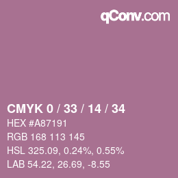 Farbcode: CMYK 0 / 33 / 14 / 34 | qconv.com