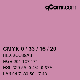 カラーコード: CMYK 0 / 33 / 16 / 20 | qconv.com