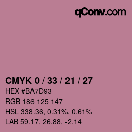 カラーコード: CMYK 0 / 33 / 21 / 27 | qconv.com