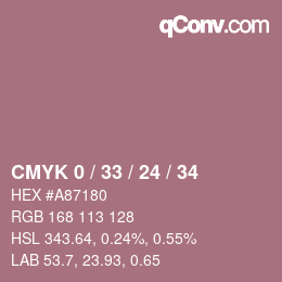 カラーコード: CMYK 0 / 33 / 24 / 34 | qconv.com