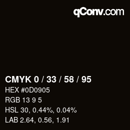 カラーコード: CMYK 0 / 33 / 58 / 95 | qconv.com