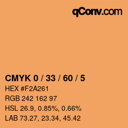 カラーコード: CMYK 0 / 33 / 60 / 5 | qconv.com