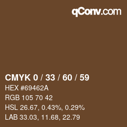 カラーコード: CMYK 0 / 33 / 60 / 59 | qconv.com
