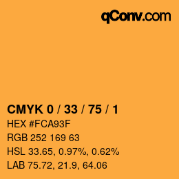 カラーコード: CMYK 0 / 33 / 75 / 1 | qconv.com