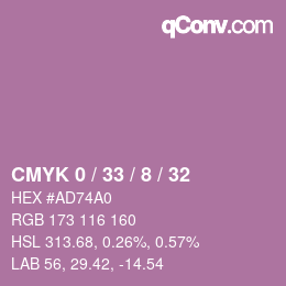 カラーコード: CMYK 0 / 33 / 8 / 32 | qconv.com