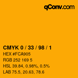カラーコード: CMYK 0 / 33 / 98 / 1 | qconv.com