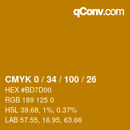 カラーコード: CMYK 0 / 34 / 100 / 26 | qconv.com