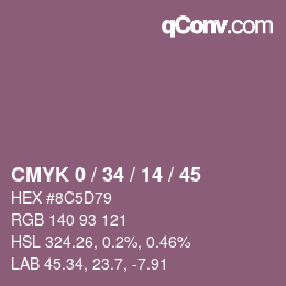 カラーコード: CMYK 0 / 34 / 14 / 45 | qconv.com
