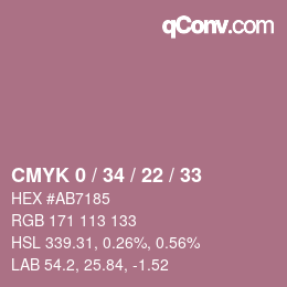 Farbcode: CMYK 0 / 34 / 22 / 33 | qconv.com