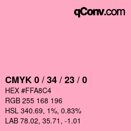 カラーコード: CMYK 0 / 34 / 23 / 0 | qconv.com