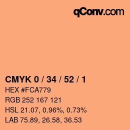 カラーコード: CMYK 0 / 34 / 52 / 1 | qconv.com