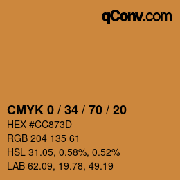 Farbcode: CMYK 0 / 34 / 70 / 20 | qconv.com