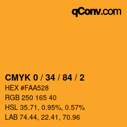 カラーコード: CMYK 0 / 34 / 84 / 2 | qconv.com