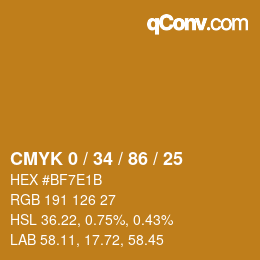 カラーコード: CMYK 0 / 34 / 86 / 25 | qconv.com