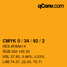 カラーコード: CMYK 0 / 34 / 92 / 2 | qconv.com