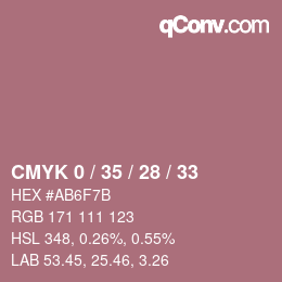 カラーコード: CMYK 0 / 35 / 28 / 33 | qconv.com