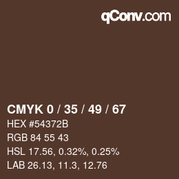 Code couleur: CMYK 0 / 35 / 49 / 67 | qconv.com