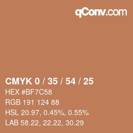 Código de color: CMYK 0 / 35 / 54 / 25 | qconv.com