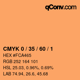 カラーコード: CMYK 0 / 35 / 60 / 1 | qconv.com
