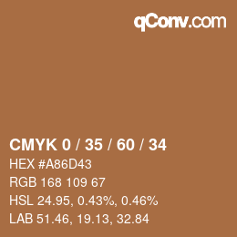 カラーコード: CMYK 0 / 35 / 60 / 34 | qconv.com