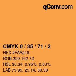 カラーコード: CMYK 0 / 35 / 71 / 2 | qconv.com