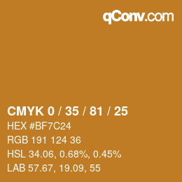 カラーコード: CMYK 0 / 35 / 81 / 25 | qconv.com