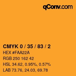 カラーコード: CMYK 0 / 35 / 83 / 2 | qconv.com