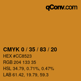 Farbcode: CMYK 0 / 35 / 83 / 20 | qconv.com