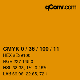 カラーコード: CMYK 0 / 36 / 100 / 11 | qconv.com