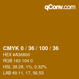 カラーコード: CMYK 0 / 36 / 100 / 36 | qconv.com