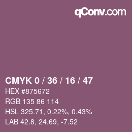 Farbcode: CMYK 0 / 36 / 16 / 47 | qconv.com