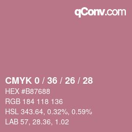 Code couleur: CMYK 0 / 36 / 26 / 28 | qconv.com
