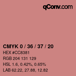 カラーコード: CMYK 0 / 36 / 37 / 20 | qconv.com