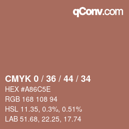 Farbcode: CMYK 0 / 36 / 44 / 34 | qconv.com