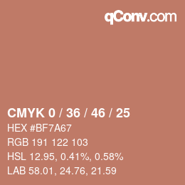 カラーコード: CMYK 0 / 36 / 46 / 25 | qconv.com