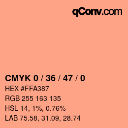 Code couleur: CMYK 0 / 36 / 47 / 0 | qconv.com