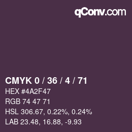 Code couleur: CMYK 0 / 36 / 4 / 71 | qconv.com