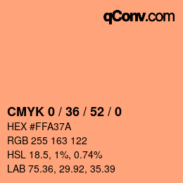 カラーコード: CMYK 0 / 36 / 52 / 0 | qconv.com