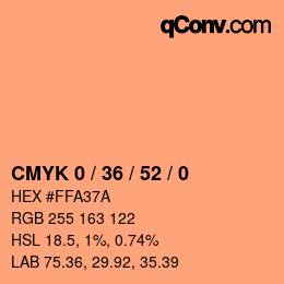 カラーコード: CMYK 0 / 36 / 52 / 0 | qconv.com