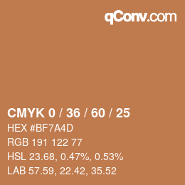カラーコード: CMYK 0 / 36 / 60 / 25 | qconv.com