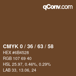 Farbcode: CMYK 0 / 36 / 63 / 58 | qconv.com