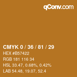 Farbcode: CMYK 0 / 36 / 81 / 29 | qconv.com