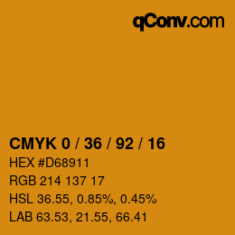カラーコード: CMYK 0 / 36 / 92 / 16 | qconv.com