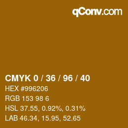 カラーコード: CMYK 0 / 36 / 96 / 40 | qconv.com