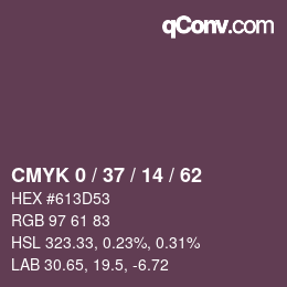 カラーコード: CMYK 0 / 37 / 14 / 62 | qconv.com